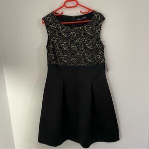 NWT. American Living Black Gold Lace And Satin Fit and Flare Mini Dress size 12